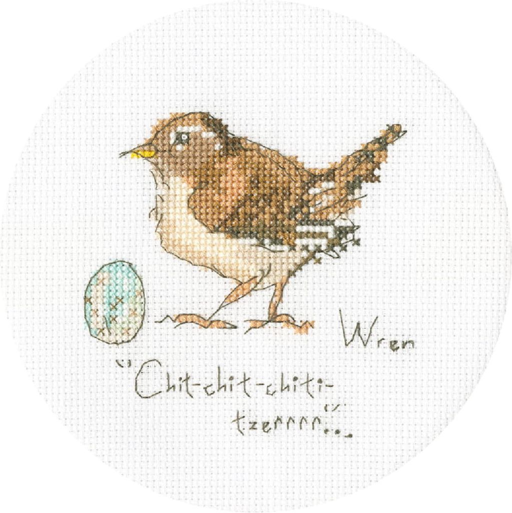 Auslaufmodell Bothy Threads Kreuzstich Set "Kleiner Zaunkönig", Zählmuster, XMF5P, Diam. 12cm