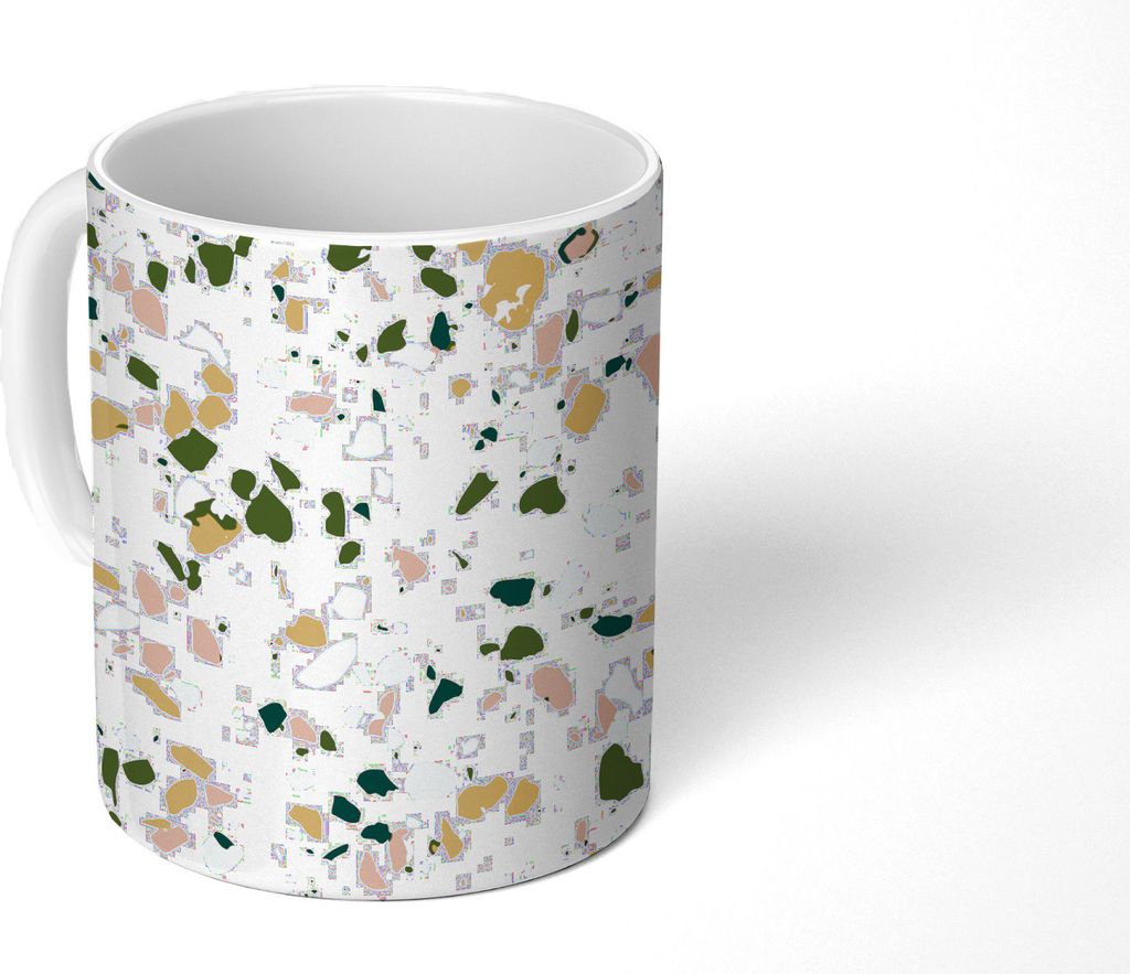 MuchoWow Tasse Kaffeetasse Kaffeebecher 350 ml Grau - Orange - Terrazzo - Muster Teetasse - Fototasse - Becher - Keramikbecher - Teebecher - Kaff...