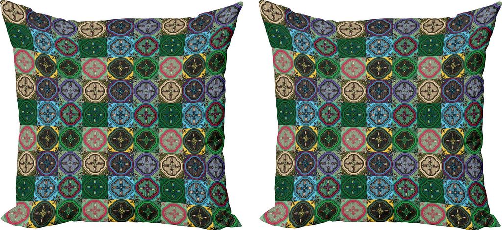ABAKUHAUS Bunt Kissenbezug Set (2Stück), Muster der abstrakten Formen inspiriert von Buntglas-Art-traditionellem vibrierendem, 40 x 40 cm, Mehrfarbig