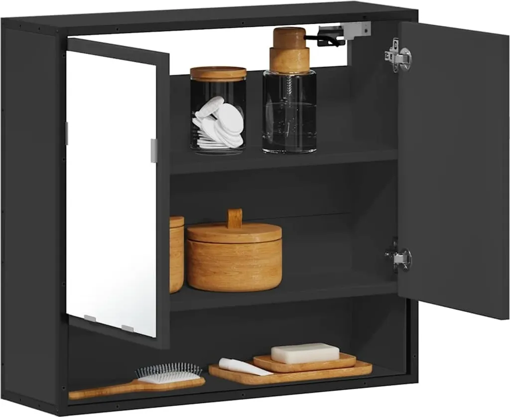 Armadio a specchio nero 65x20x60 cm in materiale ligneo - 2