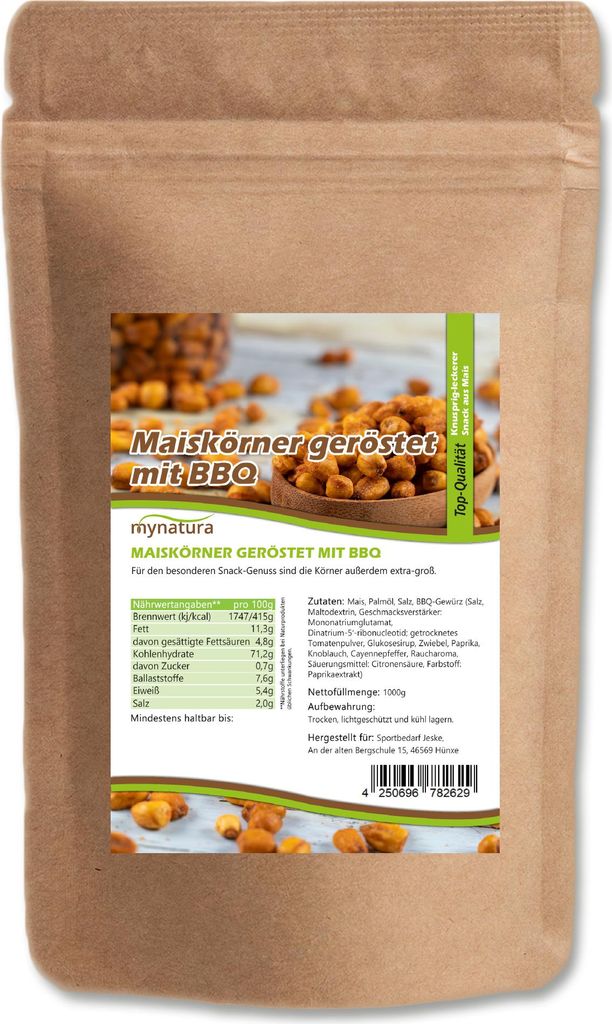 Geröstete BBQ-Maiskörner – Würziger Knabber-Snack aus Mais mit BBQ-Gewürz und Salz 1kg