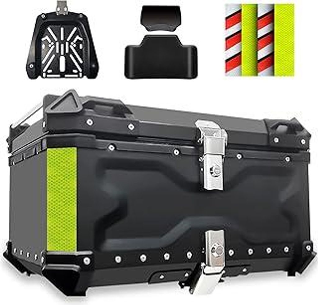 VOKKA Topcase Motorrad, 65L Aluminiumlegierung Topcase für Roller, Wasserdicht, Staubdicht und Diebstahlsicher, Motorradkoffer mit Rückenlehne un...