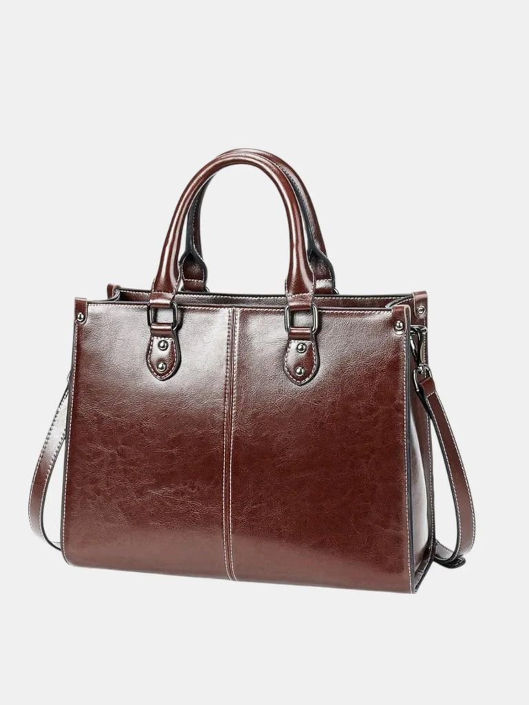 Damen Handtasche aus Echtleder – Klassische Henkeltasche in Dunkelbraun mit Kontrastnaht – Elegante Businesstasche & Shopper für Alltag