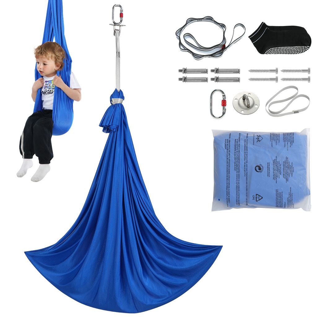 VEVOR Aerial Yoga Hängematte Set 2,8 x 1,6 m, Blau Aerial Yoga Swing Air Fliegen, Kinder Aerial Yoga Hammock Swing 250 kg Max.Tragfähigkeit, inkl. Yoga-Socken & O-förmige Schlinge & Deckenhalterung
