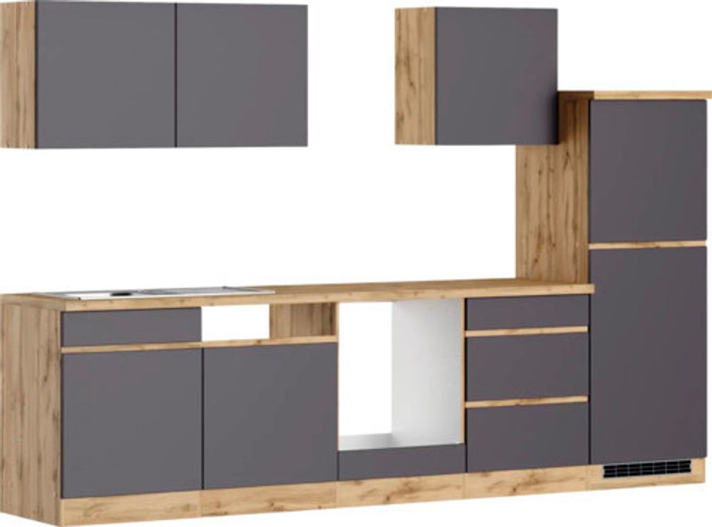 Held Möbel Küchenzeile ohne Geräte PISA 300 cm grau matt Produktbild 