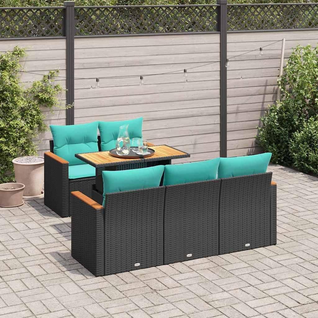 Maison Exclusive - 6-tlg. Garten-Sofagarnitur mit Kissen Schwarz Poly Rattan
