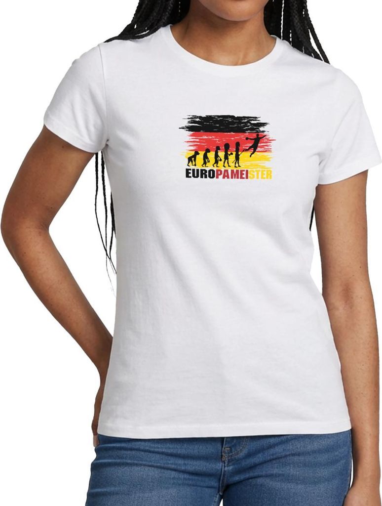 Spreadshirt Evolution Handball Europameister Deutschland Frauen T-Shirt, XXL, Weiß