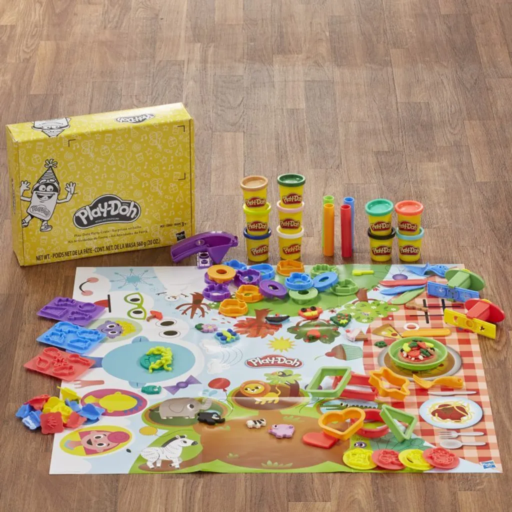 Play-Doh Mega Party Mat E2542 : 10 Pots de Couleurs et Tapis Géant - 10