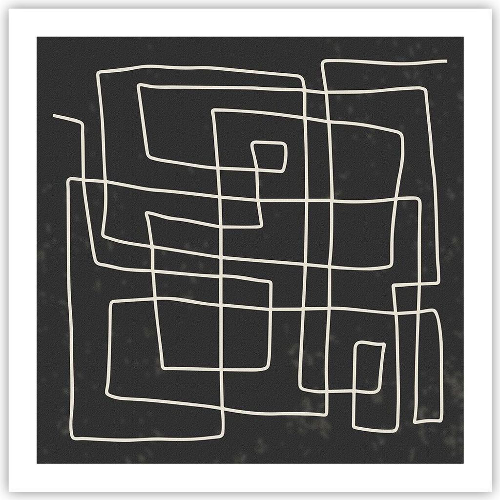 Poster - Poster ohne Rahmen - Schwarzweiß Labyrinth Linie - 60x60 cm - Wand Bild - Wanddeko - Wandbilder - Kunstposter - Wandposter - Bilder - Kun...
