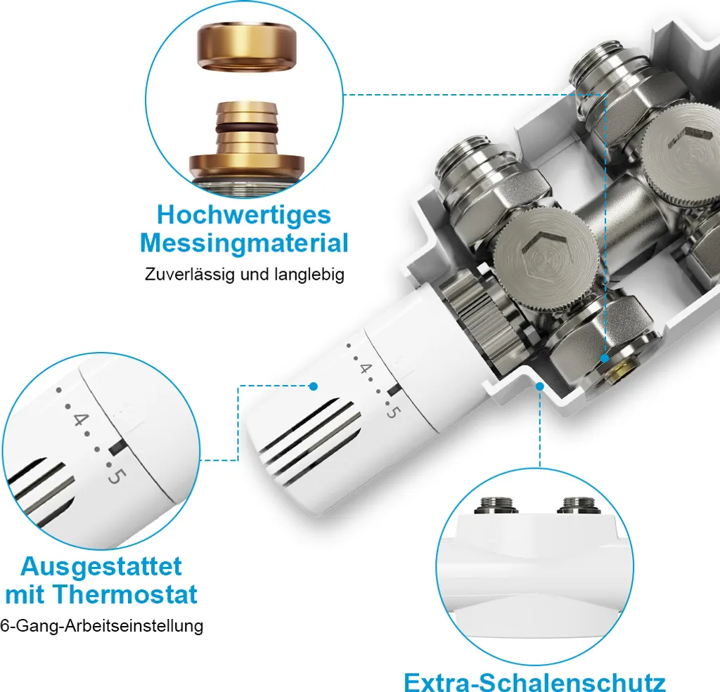 Kit Multiblock Robinetterie Radiateur Anti-Fuite avec Cache Blanc