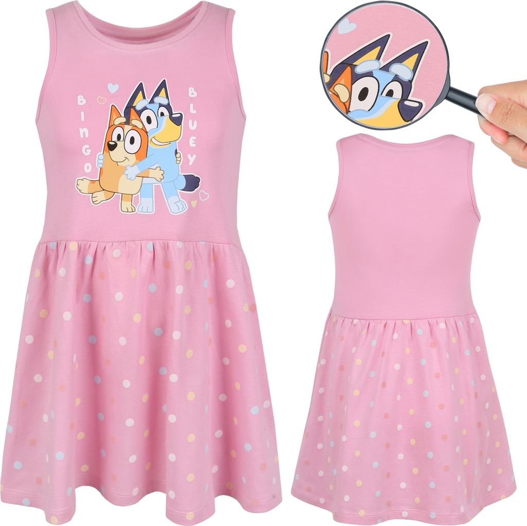 Bluey Bingo Rosa Kleid für Mädchen mit Trägern, Baumwolle 104