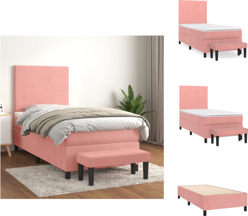 vidaXL Boxspringbett mit Matratze Rosa 90x200 cm Samt - Betten & Bettgestelle