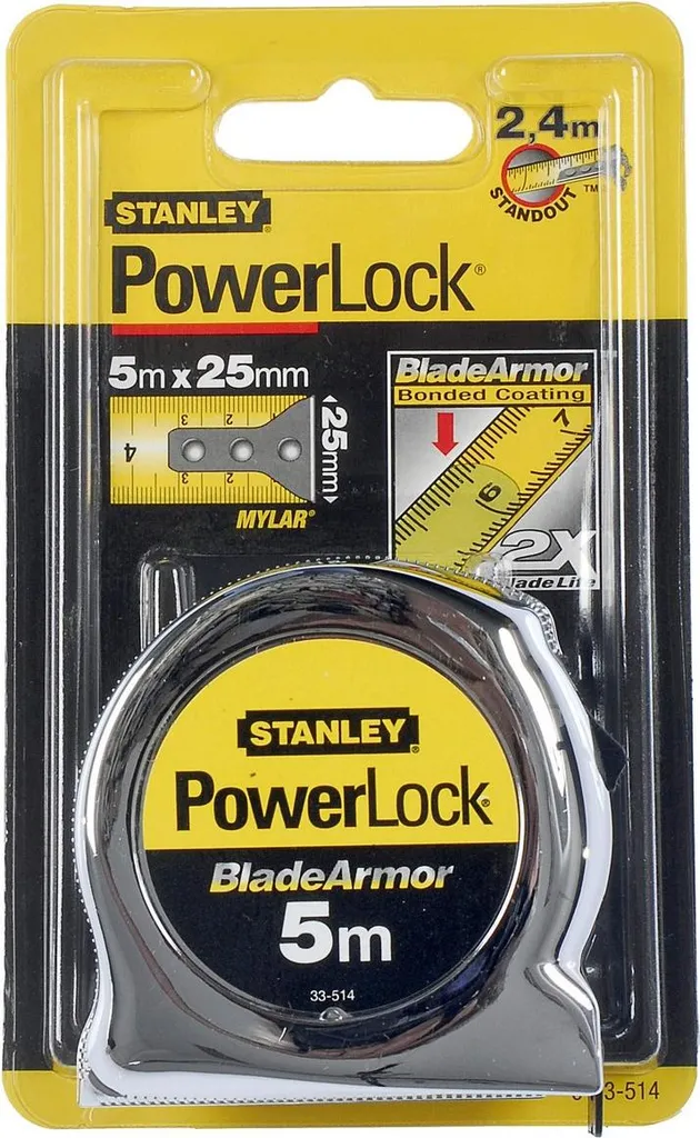 Flexomètre Stanley Powerlock Blade Armor - Ruban de mesure professionnel