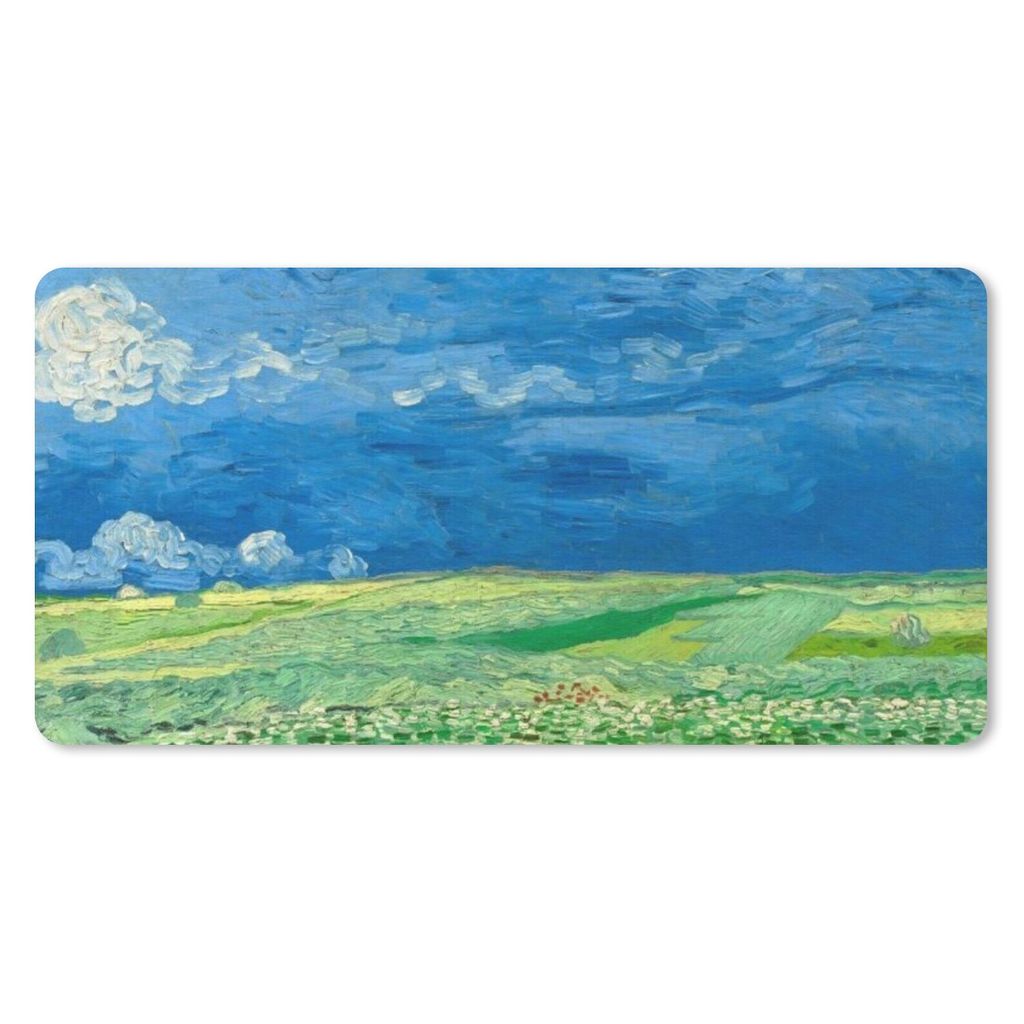 MuchoWow Schreibtischunterlage Weizenfeld unter Gewitterwolken - Vincent van Gogh 80x40 cm - XXL Mauspad - Gaming Mauspad