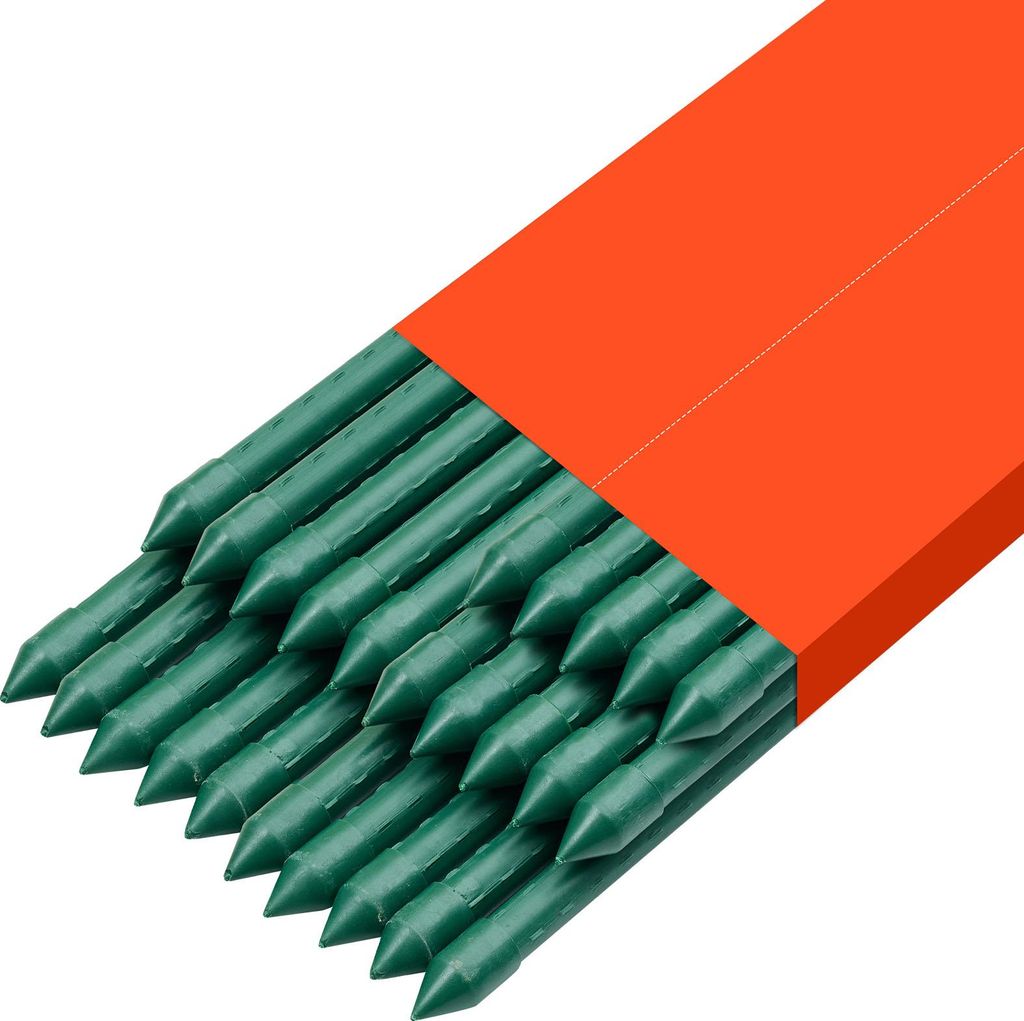 SucceBuy Rankhilfe, 25er-Pack, Pflanzstab 11x2100 mm, kunststoffbeschichtete Metall-Tomatenstäbe, Pflanzenstütze mit spitzem Ende und rutschfe...