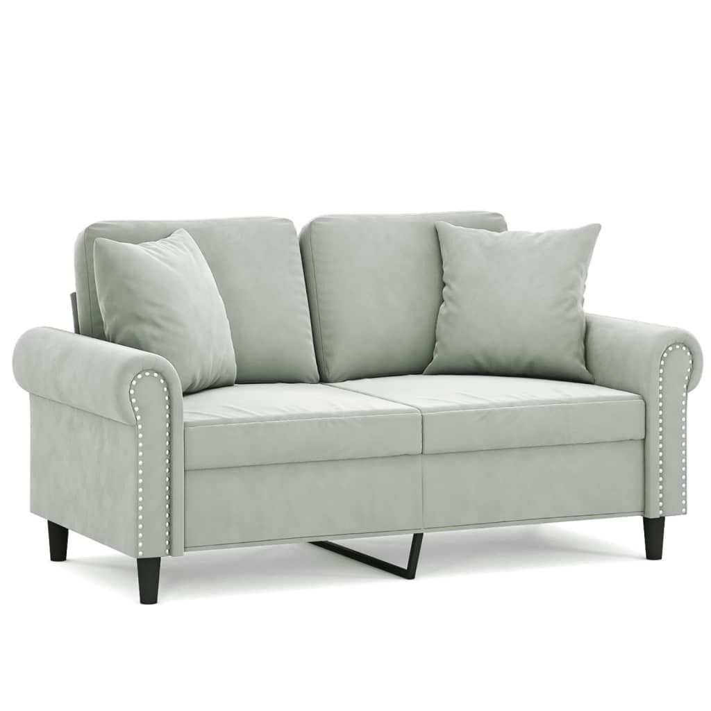 vidaXL 2-Sitzer-Sofa mit Zierkissen Hellgrau 120 cm Samt Produktbild 