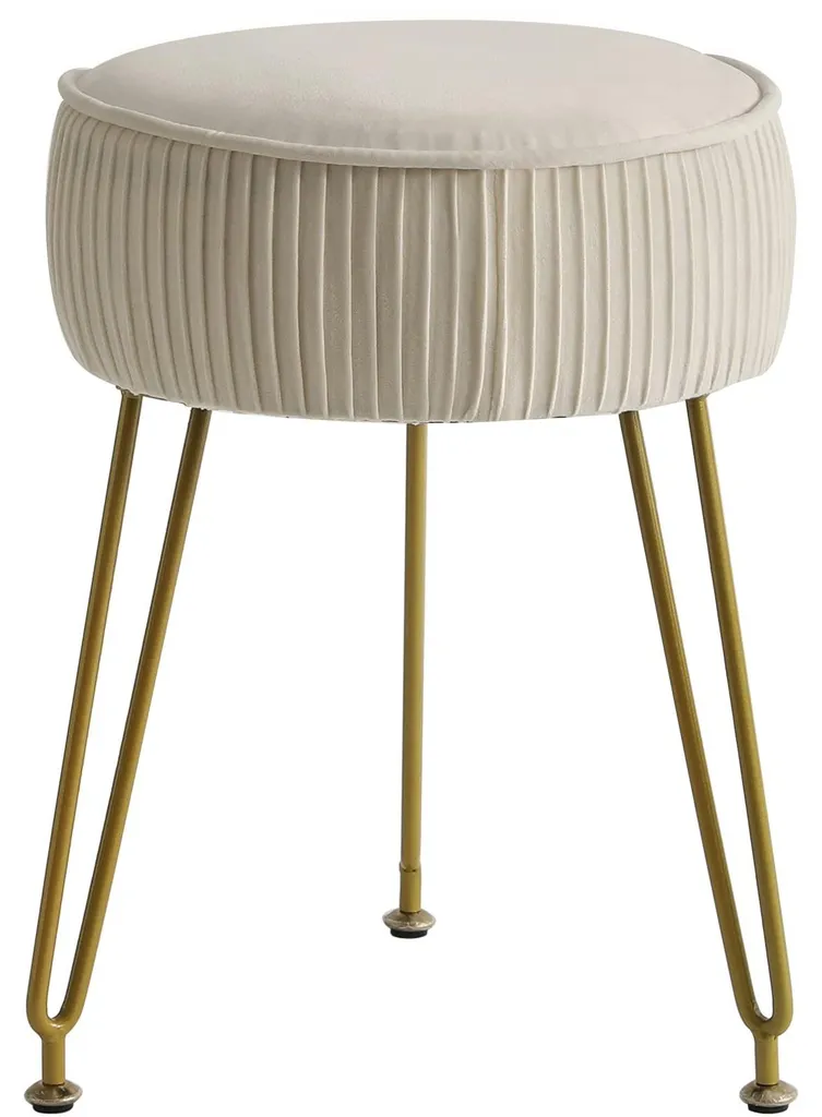 Pouf velours blanc crème assise rembourrée et structure acier doré 30cm
