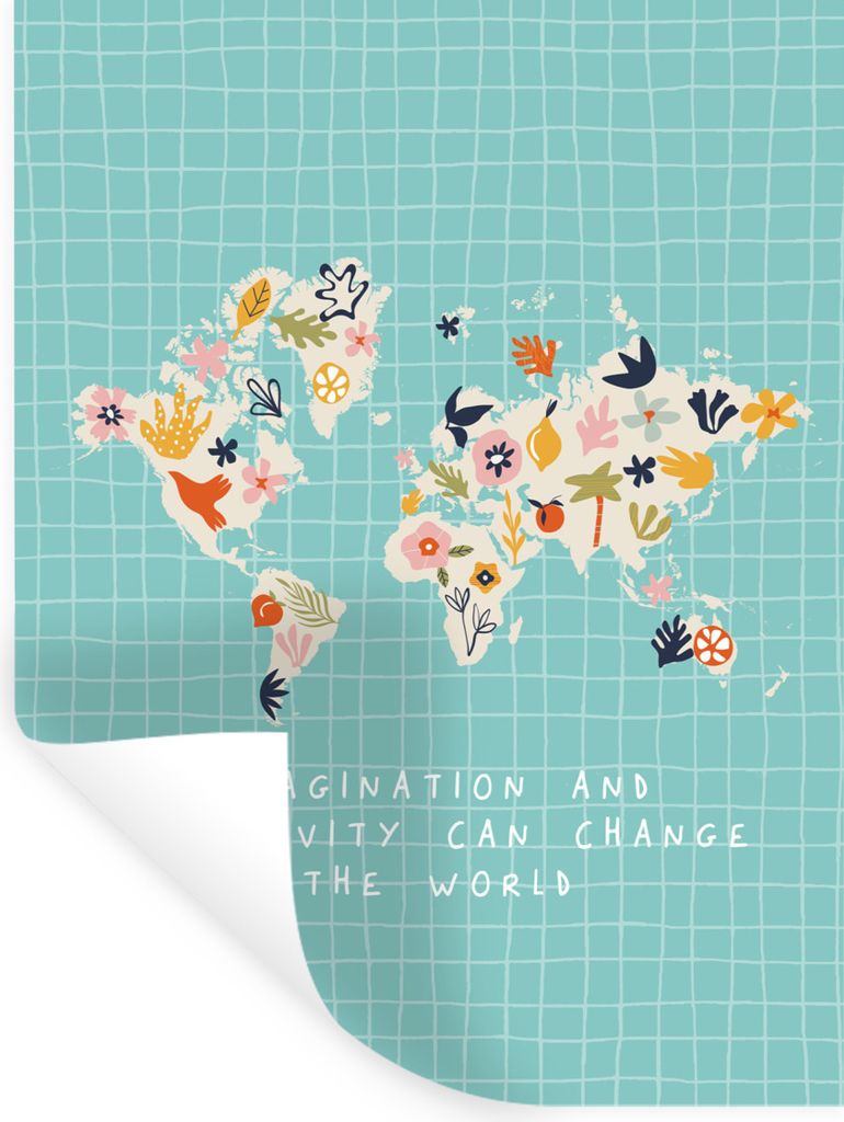 MuchoWow Wandtattoo Wandsticker Wandaufkleber Karte - Blumen - Zitate 60x80 cm Selbstklebend und Repositionierbar - Repositionierbar - Wasser abw...