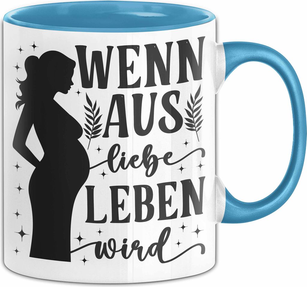 Schwangerschaft Tasse Geschenk Verkündung Geschenkidee Wenn Aus Liebe Leben Wird Kaffee-Becher (Blau)