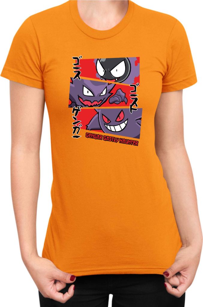 Damen T-Shirt Japan Manga Anime Comics Animation Pokeball Haunter, Lady L / Orange