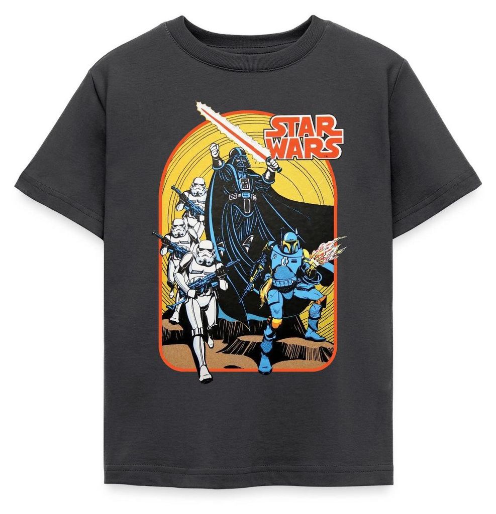 Star Wars Retro Darth Vader Und Stormtrooper Kinder T-Shirt, 110/116 (5-6 Jahre), Dunkelgrau
