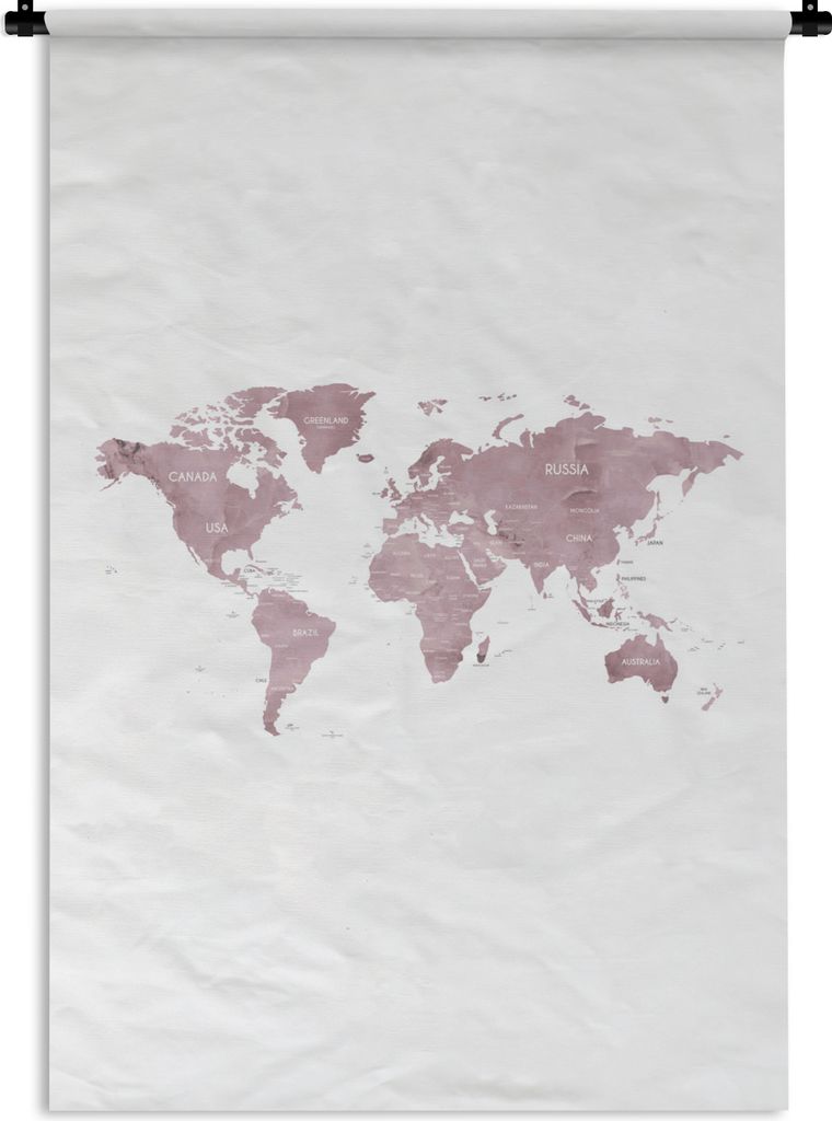MuchoWow Wandteppich Wandbehang Weltkarte - Rosa - Marmor 60x90 cm Tapisserie Dekoration Wandtuch - Foto-Teppich - Abwaschbar