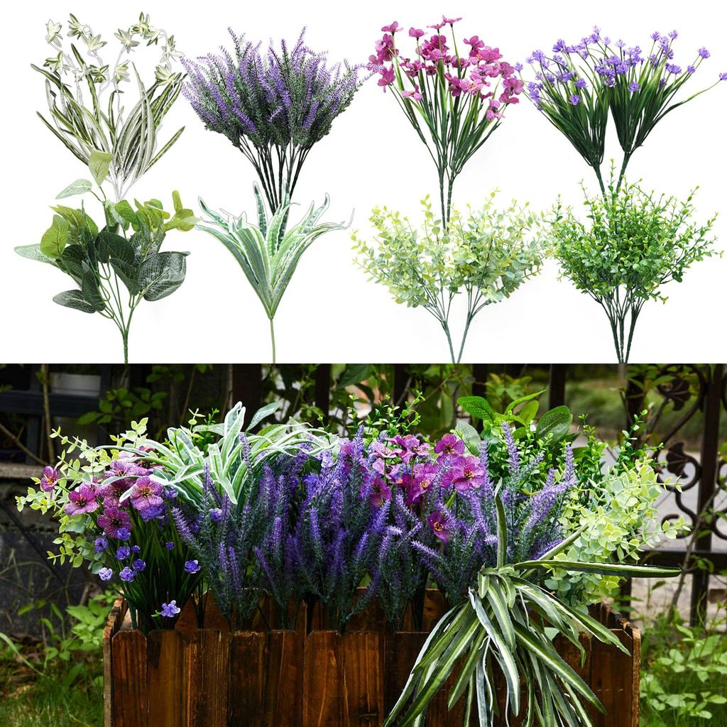 19 künstliche Gartenpflanzen, realistische künstliche Pflanzen, moderne Wohnzimmerdekoration, wetterfeste künstliche Gartenpflanzen, UV-beständ...