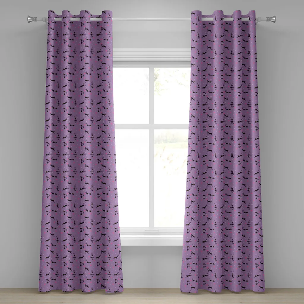 Tende Decorative San Valentino Gatto e Cuore Viola 280x175 ABAKUHAUS