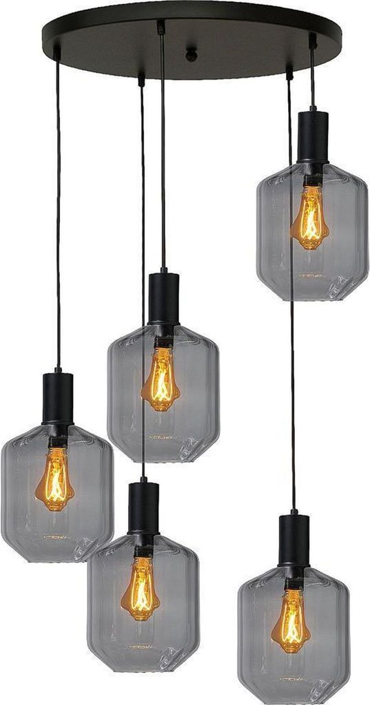 masterlight Pendelleuchte Porto 5-flammig Glas Schwarz-Transparent Ø60cm