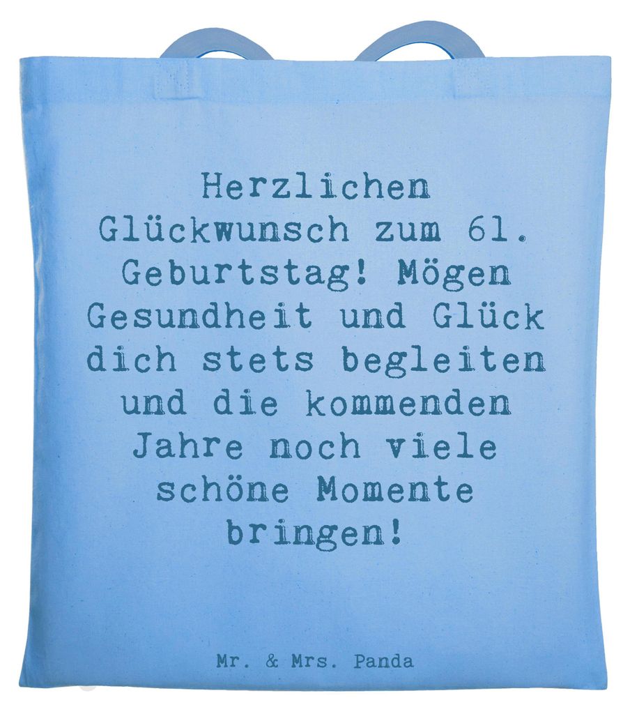 Mr. & Mrs. Panda Shopping Tasche Spruch 61. Geburtstag - Sky Blue - Geschenk, Happy Birthday, Schultasche, festivaltasche, Zukunft, Favorit Mensch,...