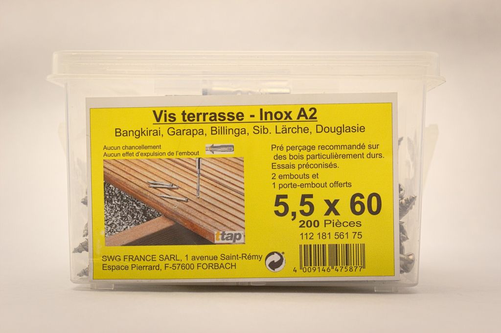 Terrassenschrauben aus Edelstahl A2 200 Stück mit passendem Bit 5,5x60