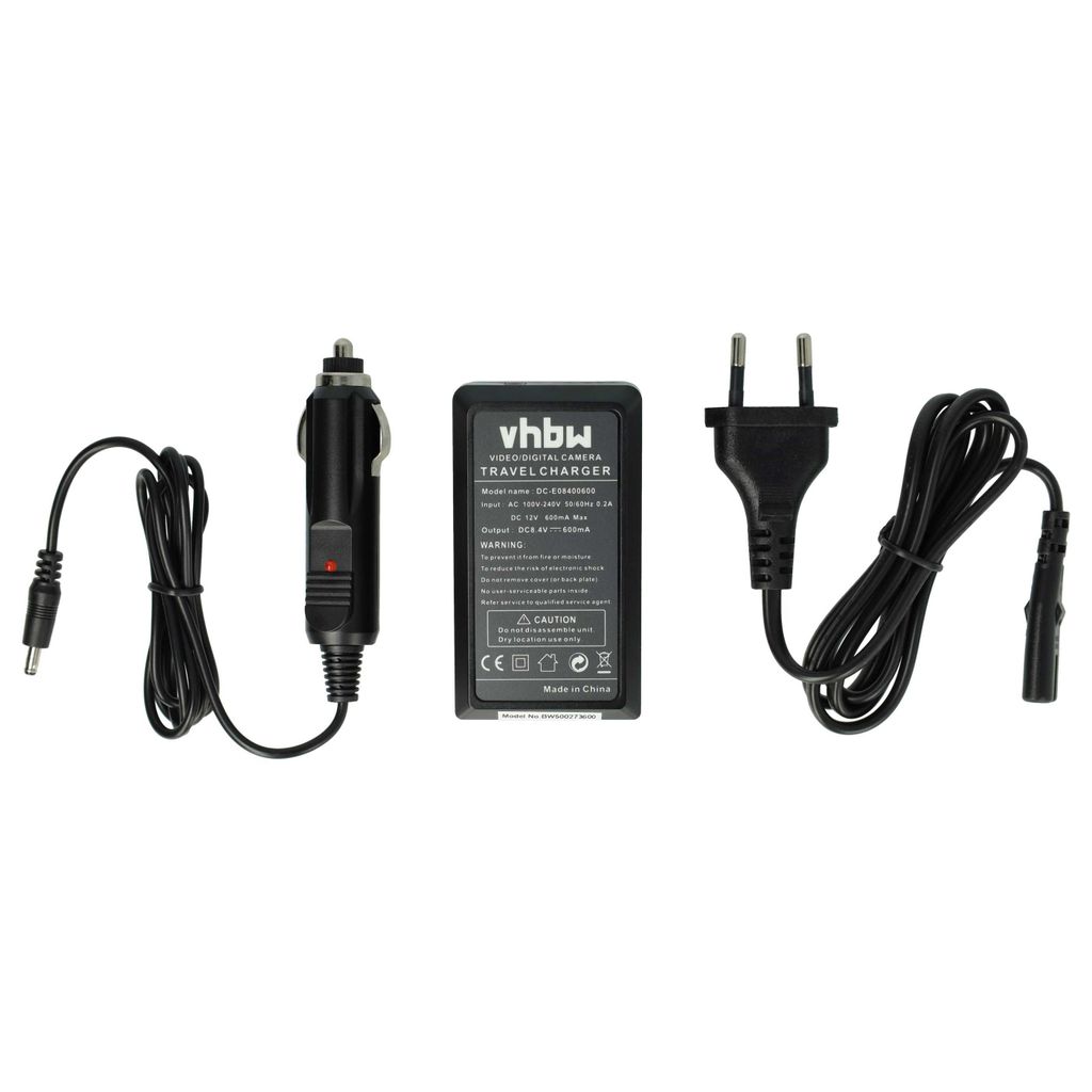 vhbw Ladegerät kompatibel mit Sony DCR-DVD91E, DCR-HC14, DCR-HC14E, DCR-HC15, DCR-DVD91 Kamera Camcorder - Ladeschale, Kfz-Adapter Ladeanzeige