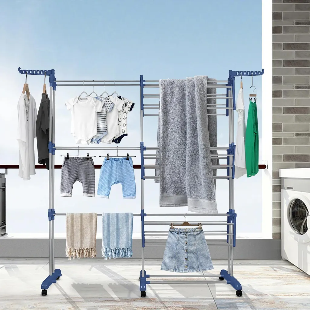 Séchoir à linge pour grande famille - Étendoir XXL inox pliable gris