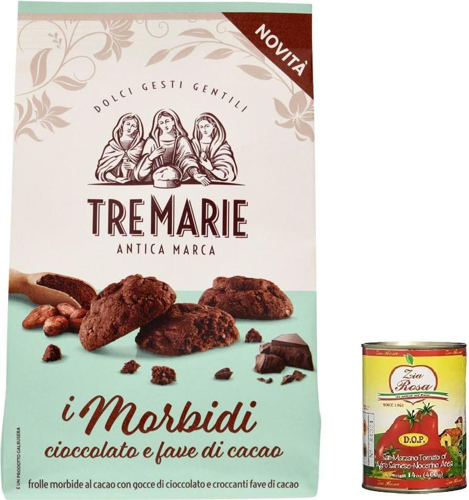 12x Tre marie i morbidi cioccolato e fave di cacao, Schokolade und Kakaobohnen biscuits Kekse 300 g + Zia Rosa DOP Pomodoro San Marzano Dose von 400g