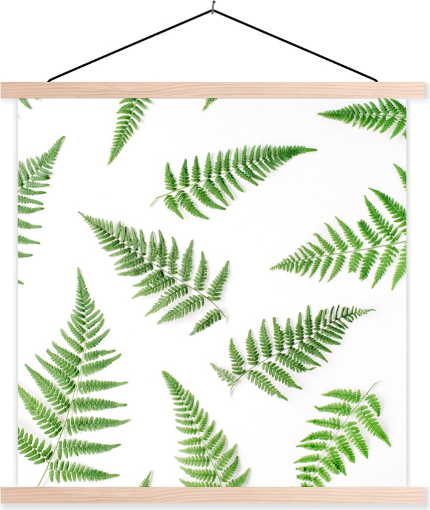 MuchoWow Textilposter Grün - Tropisch - Farn 60x60 cm mit holzfarbenen Rahmen - Wanddekoration
