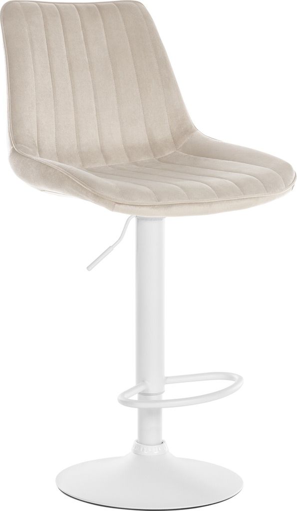 CLP Barhocker Toni Samt höhenverstellbar und drehbar creme Gestell Farbe weiß