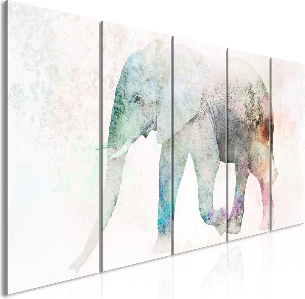 Italienischer Leinwand Leinwandbild - Painted Elephant (5 Parts) Narrow 200x80 cm Tiere g-C-0268-b-m