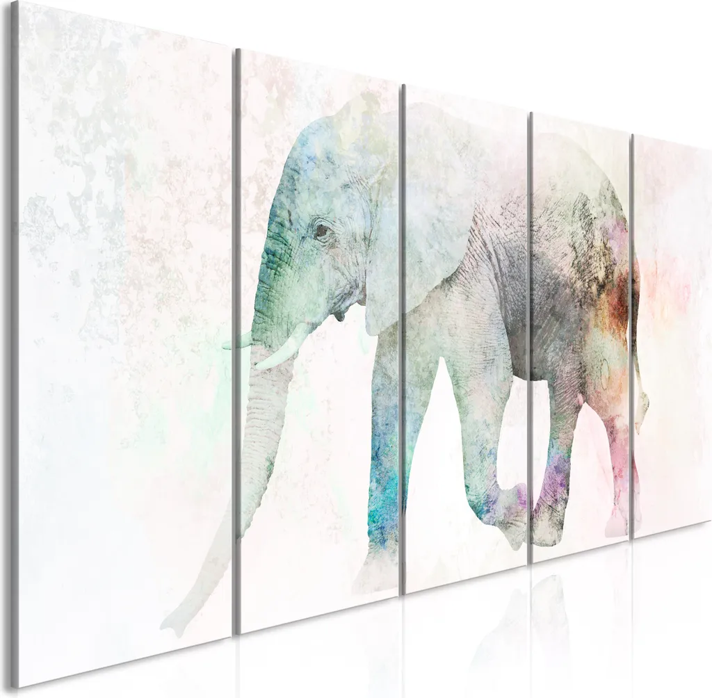 Quadro in tessuto non tessuto - Elefante dipinto (5 parti) stretto 225x90 cm Animali g-C-0268-b-m