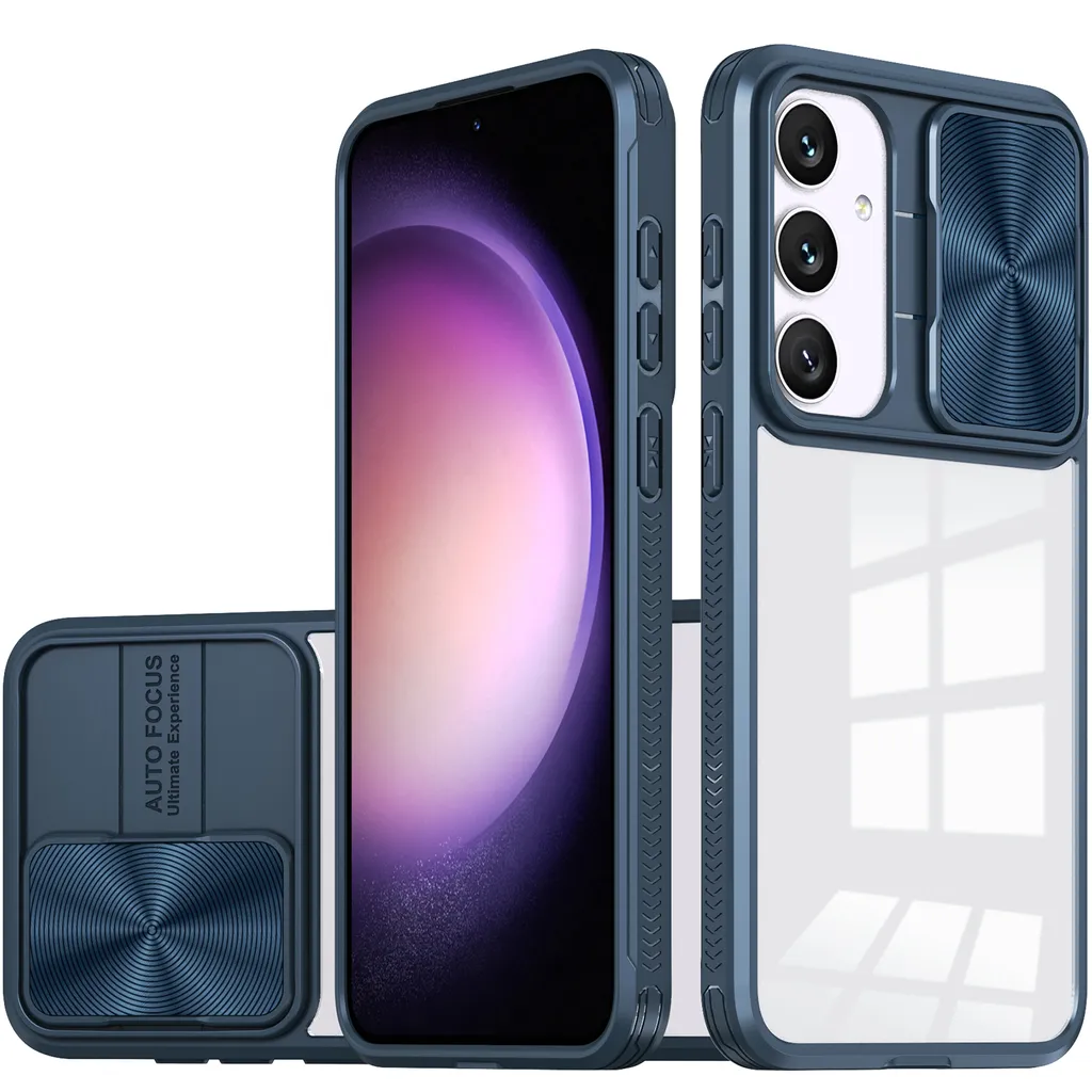 Cover Samsung S25+ Blu Trasparente Sottile con Slide Camera