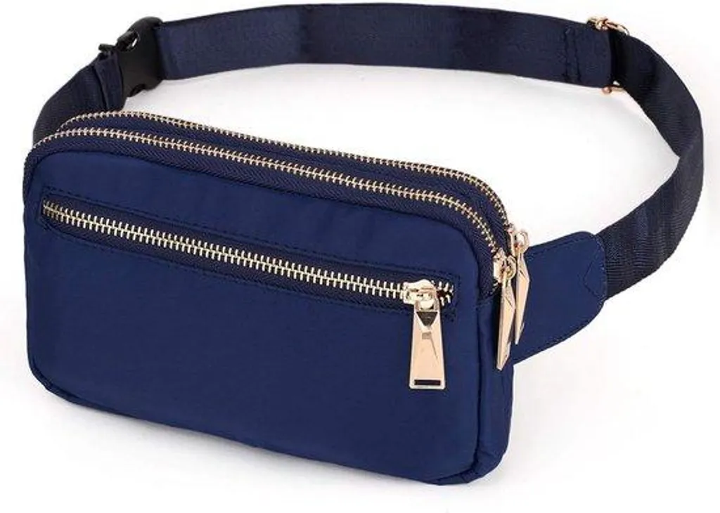 Sacoche bandoulière bleue imperméable en nylon avec trois zips de rangement