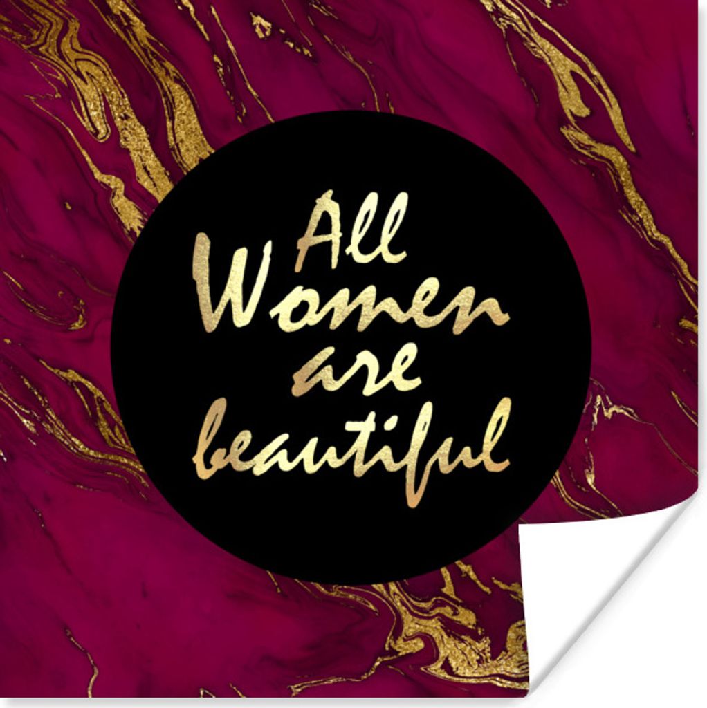 MuchoWow Poster Zitat - Frau - Gold - Bordeaux 30x30 cm - Wandposter - Printing