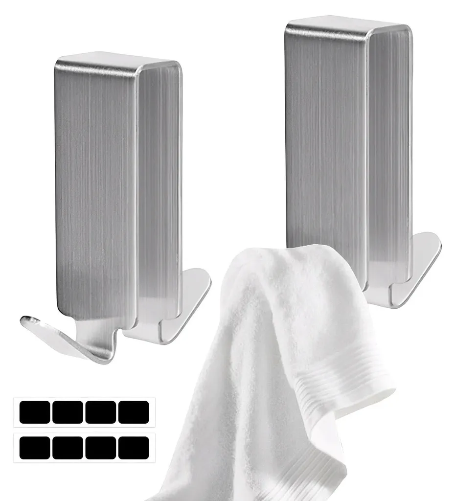 2 Crochets de Douche en Acier Inox 304 pour Paroi de Verre sans Perçage