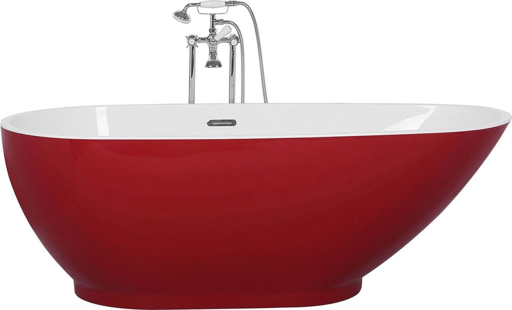 BELIANI Badewanne Rot Freistehend 173 x 82 cm Walnussform Produktbild 1