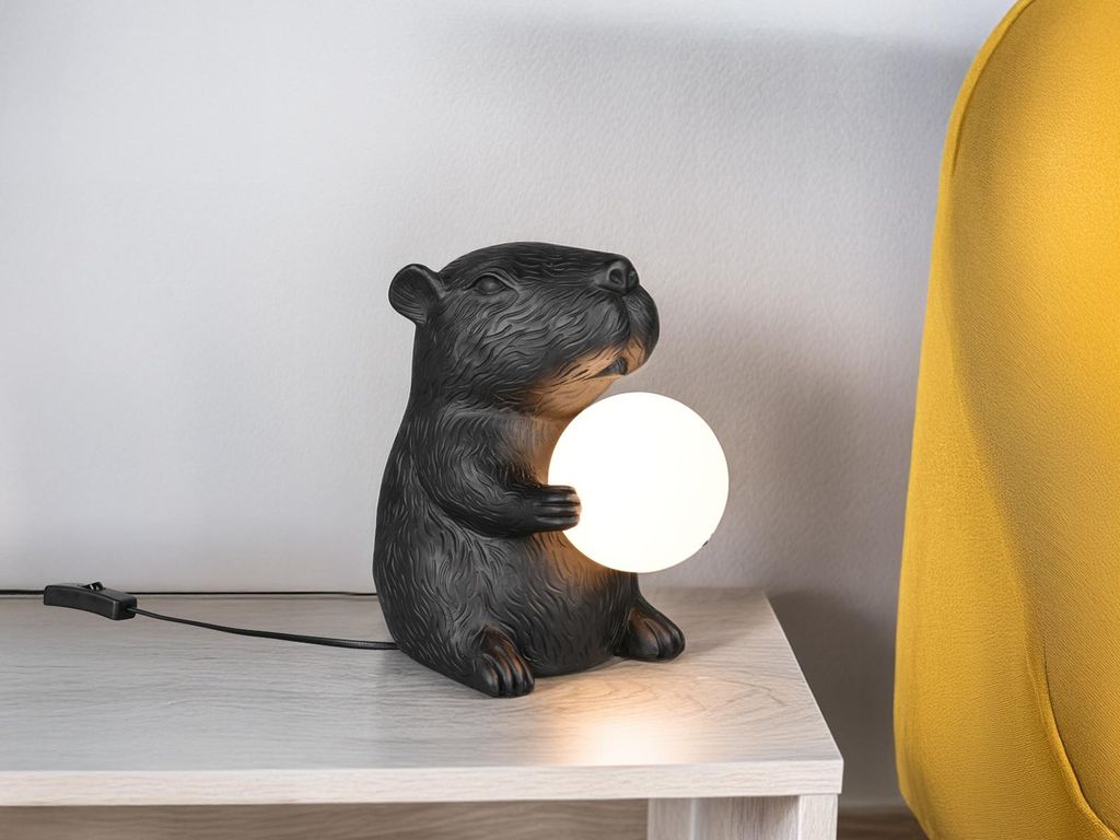 Lustige LED Nachttischlampe besonderes Capybara Jugendzimmer Schwarz, Höhe 25cm