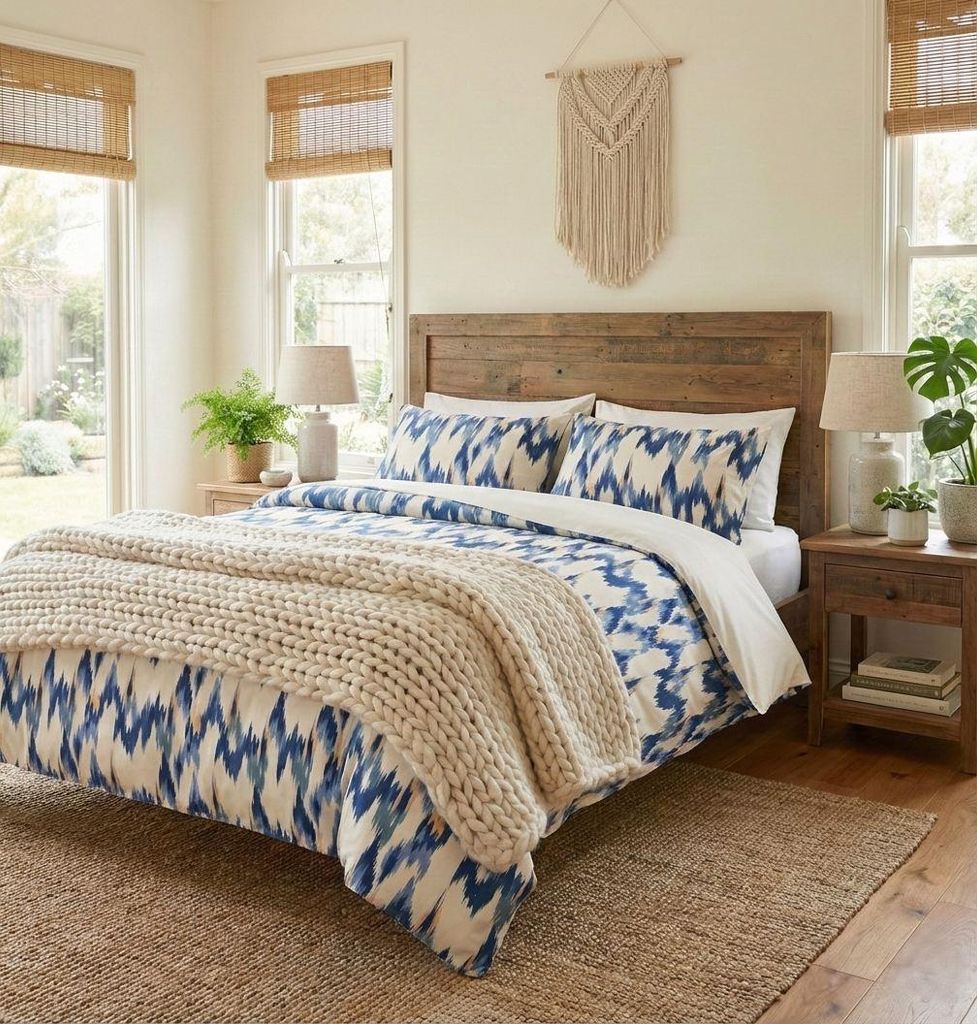 L'Essentiel Linge de Maison, Hochwertiges Doppelbettdeckenbezug-Set (200 x 200 cm), Blau und Weiß, 70% Baumwolle / 30% Polyester, Maschinenwaschba...