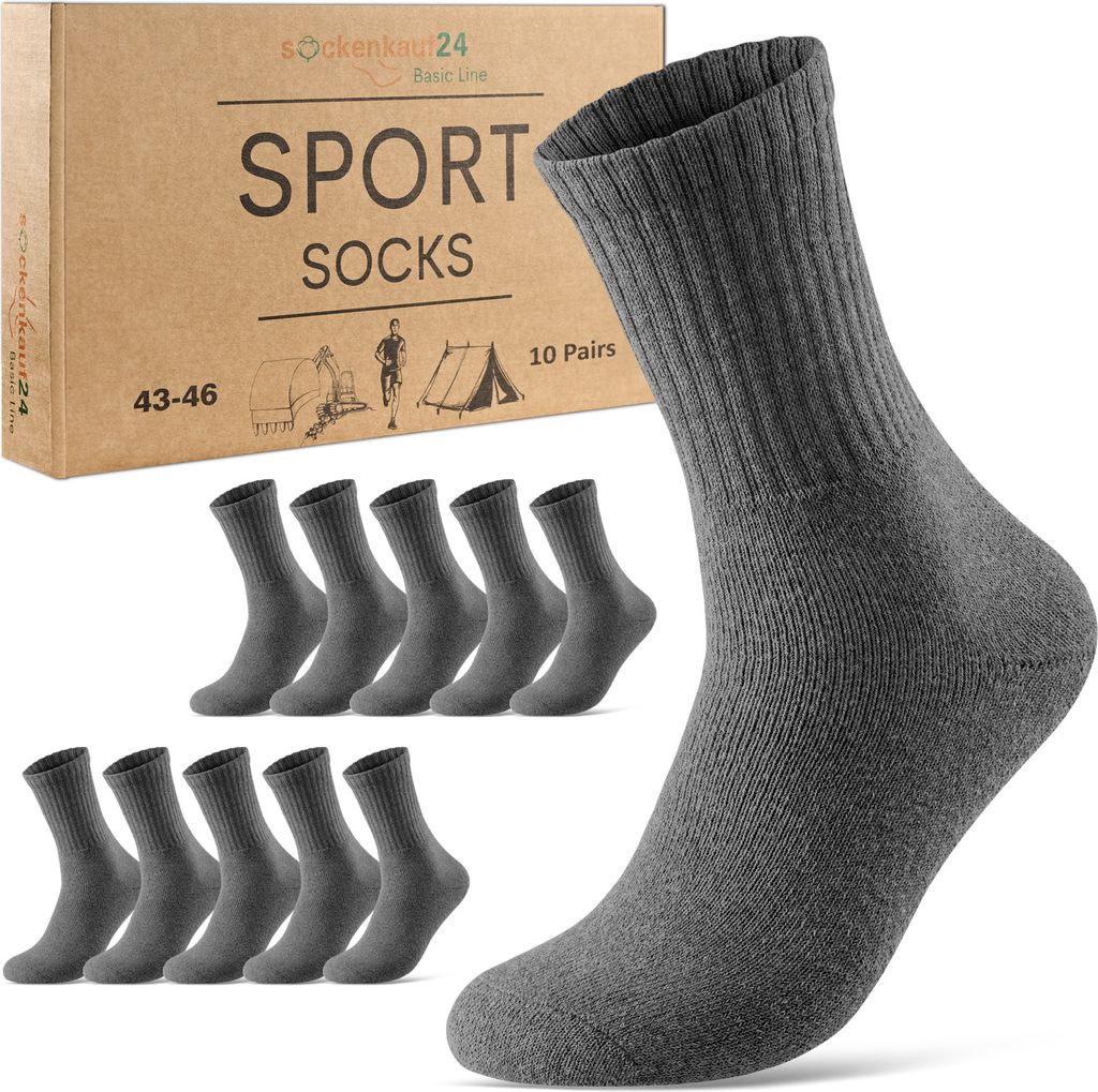 10 Paar Sportsocken Tennissocken Damen & Herren Socken Baumwolle weiß schwarz - 70205T Anthrazit 39-42