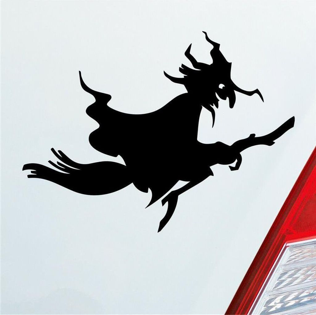 Auto Aufkleber Hexe Witch Besen Frau Hexerei 12x9 cm Schwarz Matt Sticker Heckscheibenaufkleber