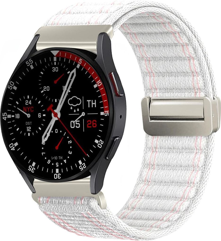 Smartwatch Armband für Samsung Galaxy Watch7 44mm Nylon Textil Band Ersatzband Wechselband Magnetverschluss flexibel atmungsaktiv Weiß