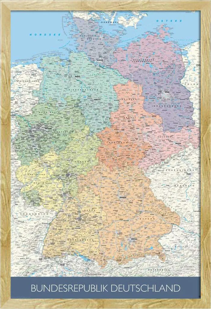 Cartina Germania Politica con Cornice Legno Faggio Shinsuke Maxi