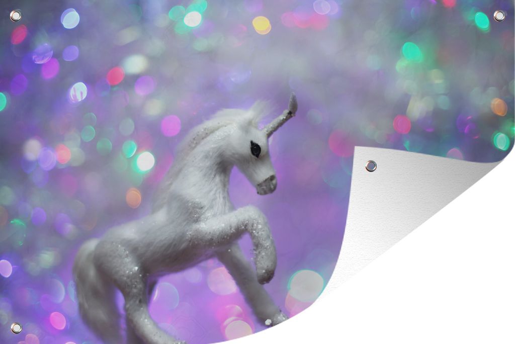 MuchoWow 90x60 cm Outdoor-Poster Gartendeko Sichtschutz Garten Poster für den Garten Weißes Einhorn Ornament